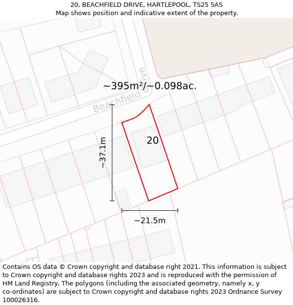 20, BEACHFIELD DRIVE, HARTLEPOOL, TS25 5AS: Plot and title map