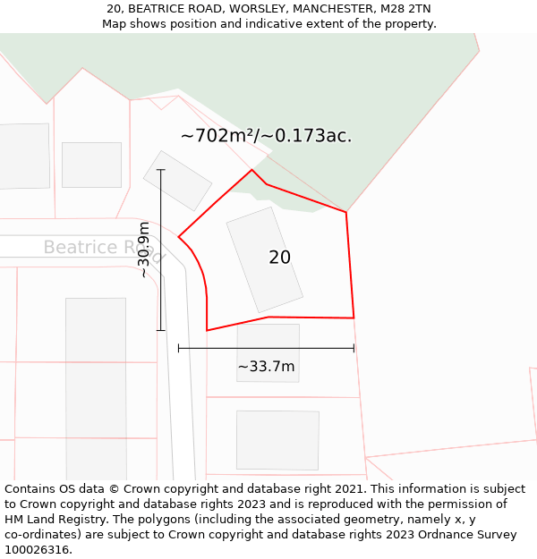 20, BEATRICE ROAD, WORSLEY, MANCHESTER, M28 2TN: Plot and title map