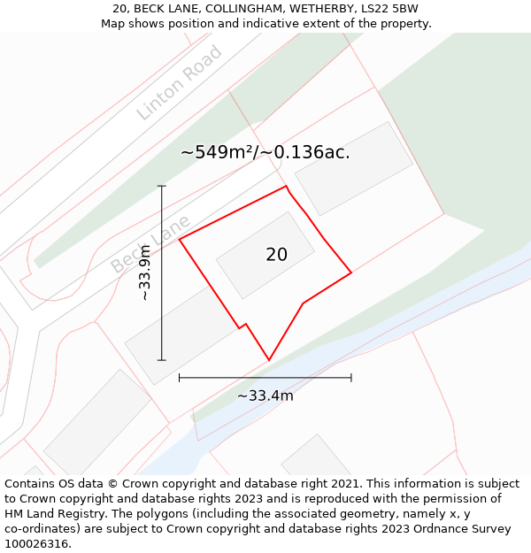 20, BECK LANE, COLLINGHAM, WETHERBY, LS22 5BW: Plot and title map