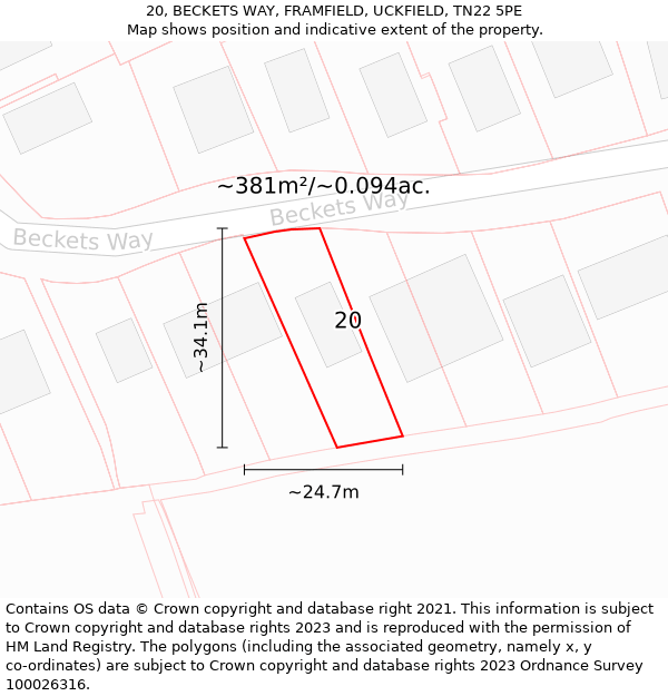 20, BECKETS WAY, FRAMFIELD, UCKFIELD, TN22 5PE: Plot and title map