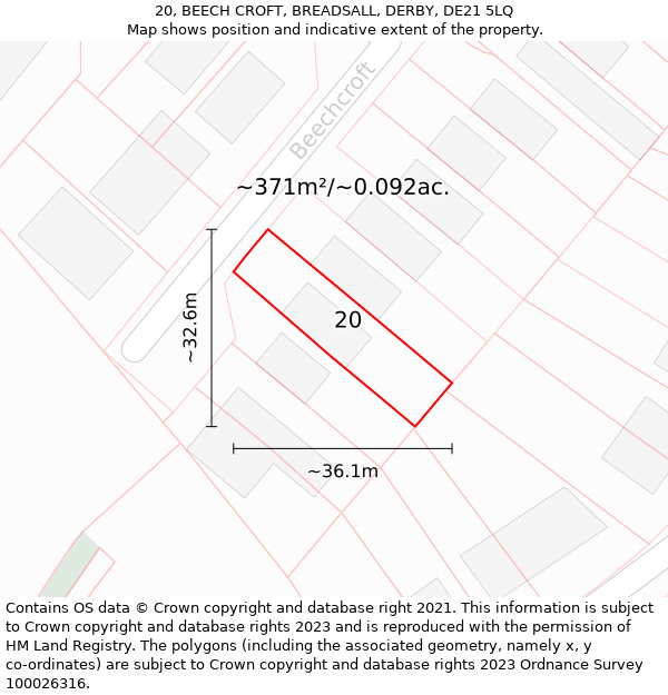 20, BEECH CROFT, BREADSALL, DERBY, DE21 5LQ: Plot and title map