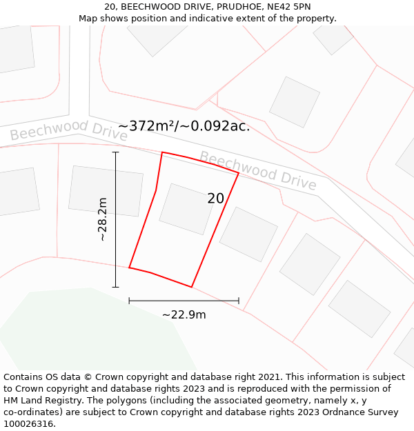 20, BEECHWOOD DRIVE, PRUDHOE, NE42 5PN: Plot and title map