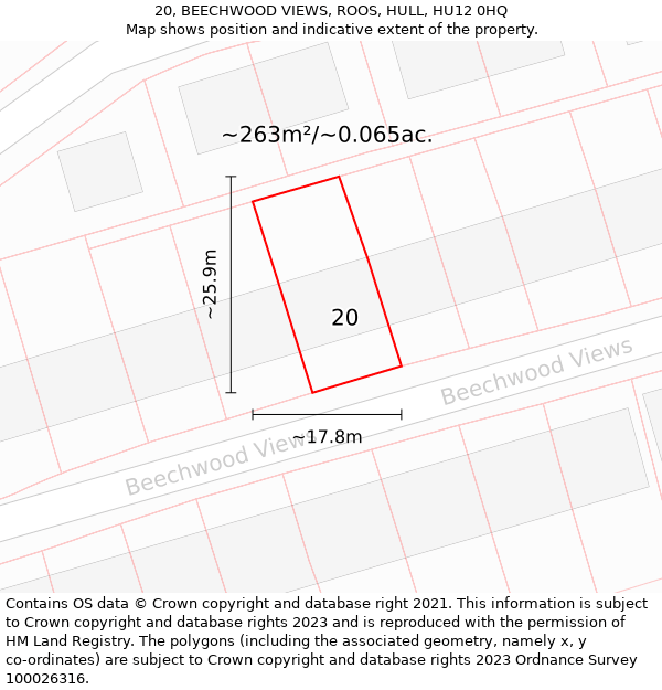 20, BEECHWOOD VIEWS, ROOS, HULL, HU12 0HQ: Plot and title map