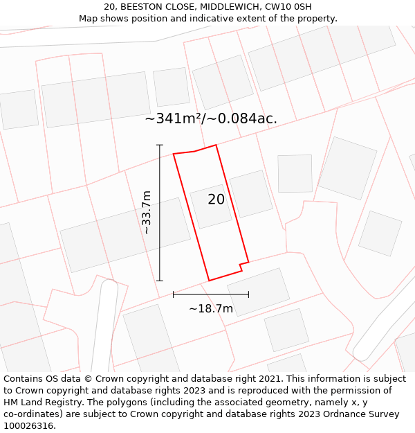 20, BEESTON CLOSE, MIDDLEWICH, CW10 0SH: Plot and title map