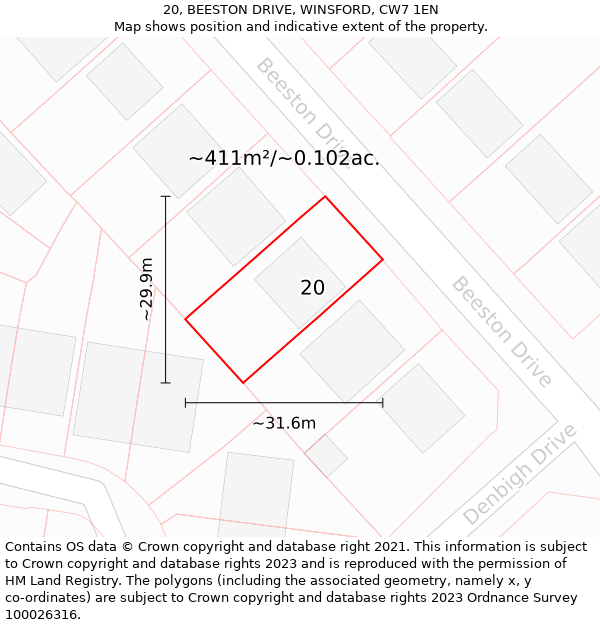 20, BEESTON DRIVE, WINSFORD, CW7 1EN: Plot and title map