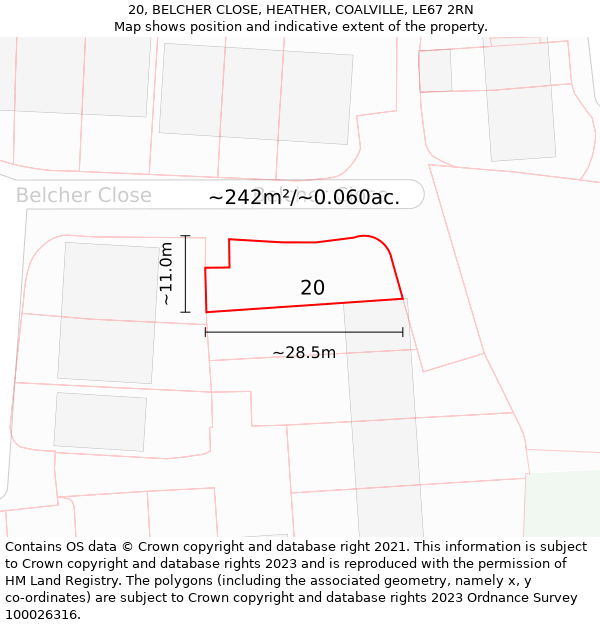 20, BELCHER CLOSE, HEATHER, COALVILLE, LE67 2RN: Plot and title map