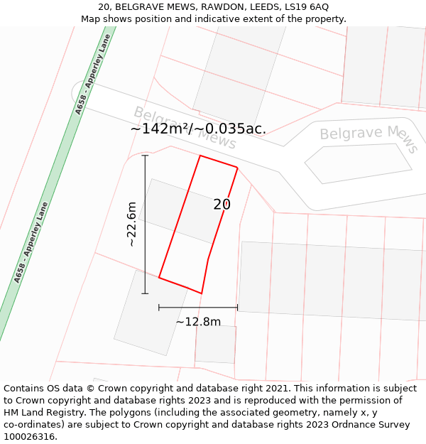 20, BELGRAVE MEWS, RAWDON, LEEDS, LS19 6AQ: Plot and title map