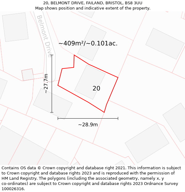 20, BELMONT DRIVE, FAILAND, BRISTOL, BS8 3UU: Plot and title map