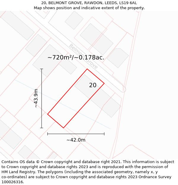 20, BELMONT GROVE, RAWDON, LEEDS, LS19 6AL: Plot and title map