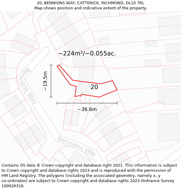 20, BENNIONS WAY, CATTERICK, RICHMOND, DL10 7RL: Plot and title map