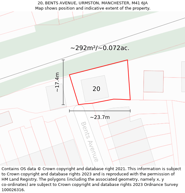 20, BENTS AVENUE, URMSTON, MANCHESTER, M41 6JA: Plot and title map