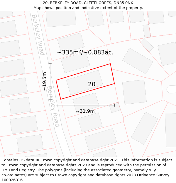 20, BERKELEY ROAD, CLEETHORPES, DN35 0NX: Plot and title map