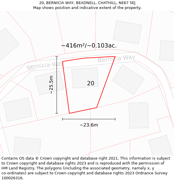 20, BERNICIA WAY, BEADNELL, CHATHILL, NE67 5EJ: Plot and title map