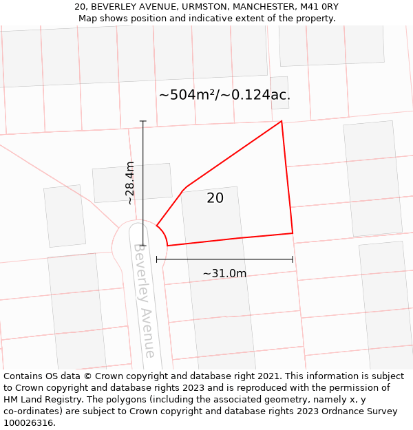 20, BEVERLEY AVENUE, URMSTON, MANCHESTER, M41 0RY: Plot and title map