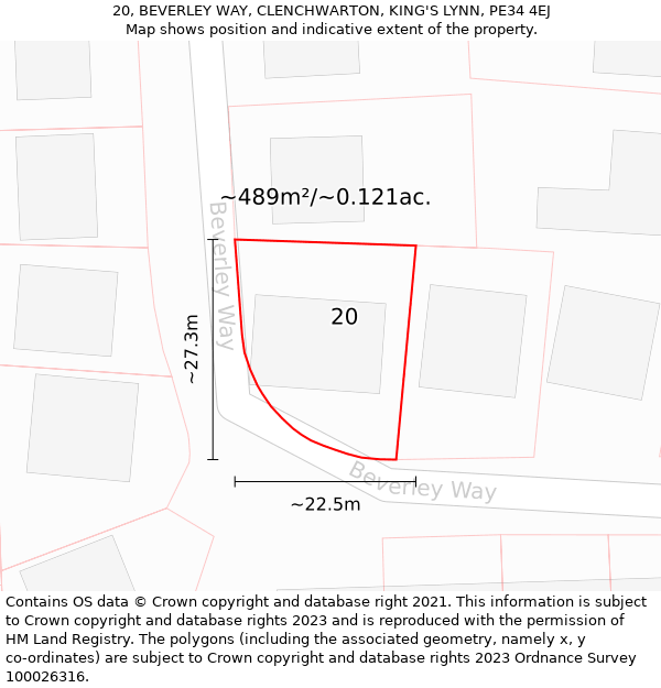 20, BEVERLEY WAY, CLENCHWARTON, KING'S LYNN, PE34 4EJ: Plot and title map