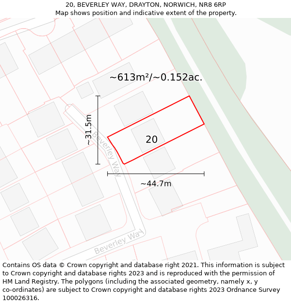 20, BEVERLEY WAY, DRAYTON, NORWICH, NR8 6RP: Plot and title map