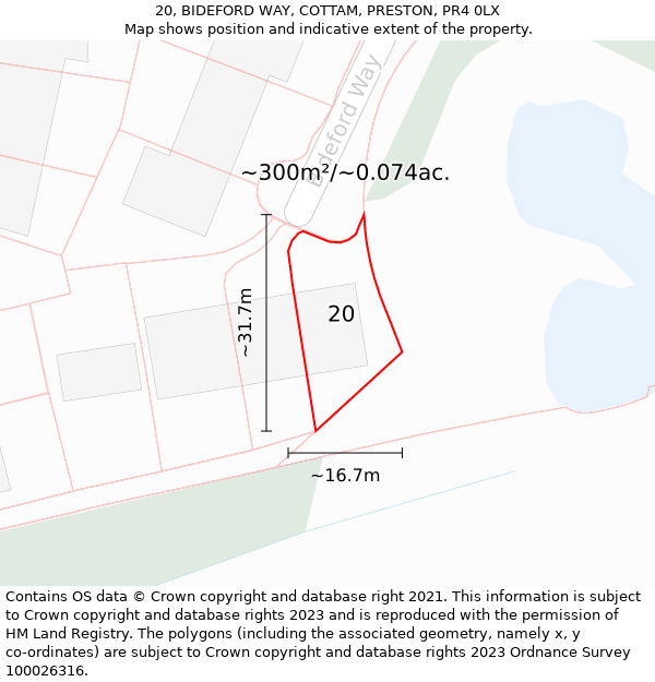 20, BIDEFORD WAY, COTTAM, PRESTON, PR4 0LX: Plot and title map