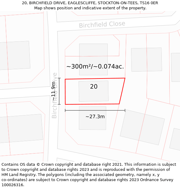 20, BIRCHFIELD DRIVE, EAGLESCLIFFE, STOCKTON-ON-TEES, TS16 0ER: Plot and title map