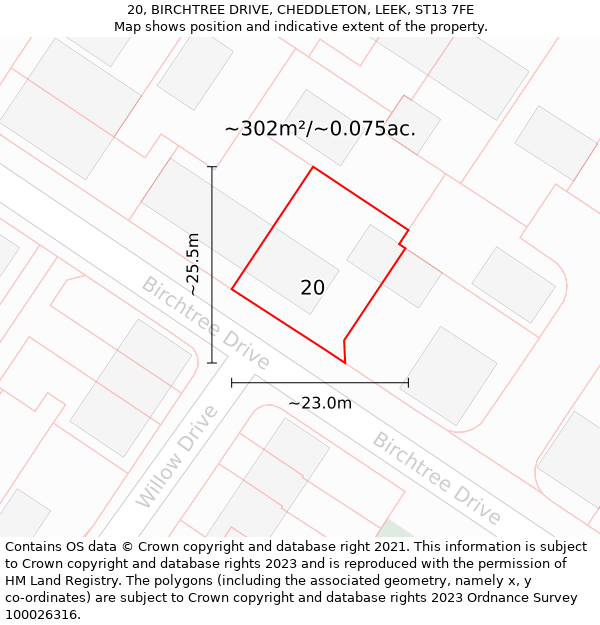 20, BIRCHTREE DRIVE, CHEDDLETON, LEEK, ST13 7FE: Plot and title map