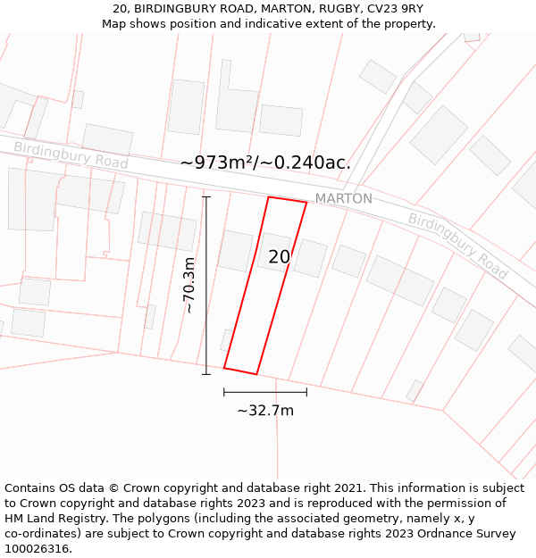 20, BIRDINGBURY ROAD, MARTON, RUGBY, CV23 9RY: Plot and title map