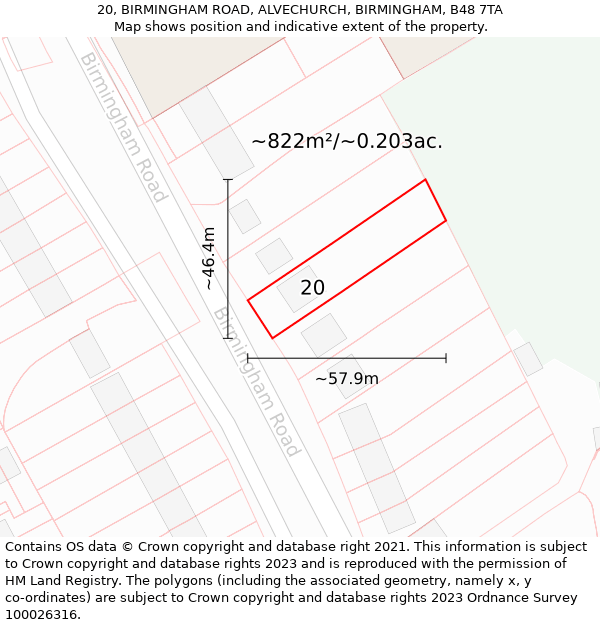 20, BIRMINGHAM ROAD, ALVECHURCH, BIRMINGHAM, B48 7TA: Plot and title map