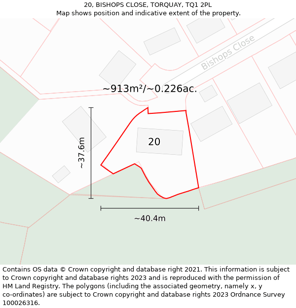 20, BISHOPS CLOSE, TORQUAY, TQ1 2PL: Plot and title map