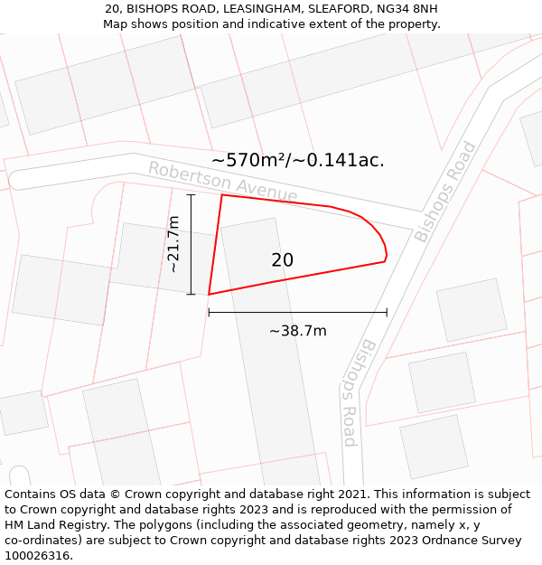 20, BISHOPS ROAD, LEASINGHAM, SLEAFORD, NG34 8NH: Plot and title map