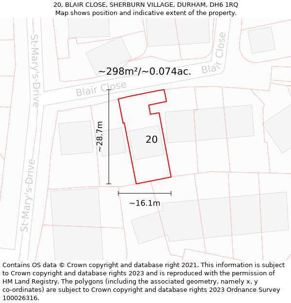 20, BLAIR CLOSE, SHERBURN VILLAGE, DURHAM, DH6 1RQ: Plot and title map