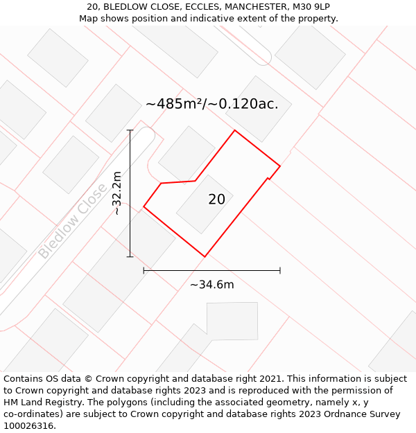 20, BLEDLOW CLOSE, ECCLES, MANCHESTER, M30 9LP: Plot and title map