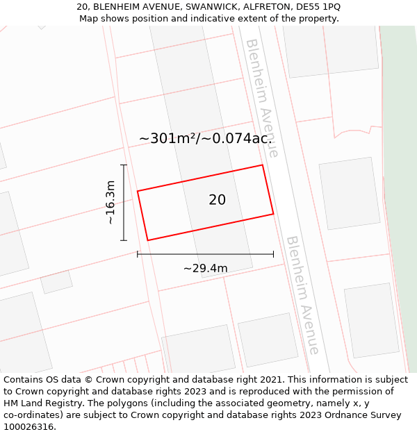 20, BLENHEIM AVENUE, SWANWICK, ALFRETON, DE55 1PQ: Plot and title map