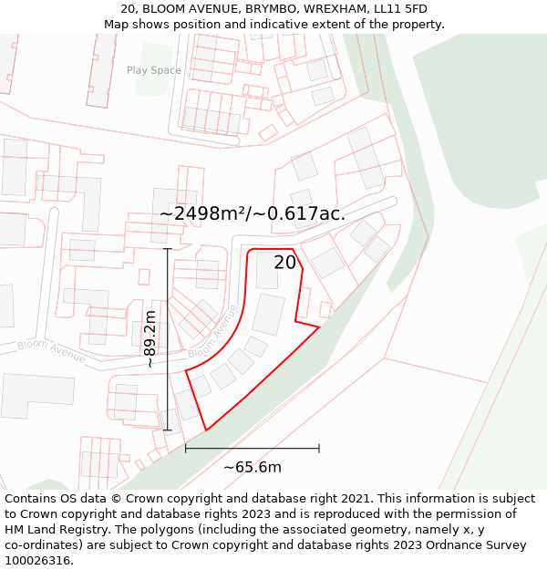 20, BLOOM AVENUE, BRYMBO, WREXHAM, LL11 5FD: Plot and title map