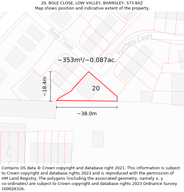 20, BOLE CLOSE, LOW VALLEY, BARNSLEY, S73 8AZ: Plot and title map