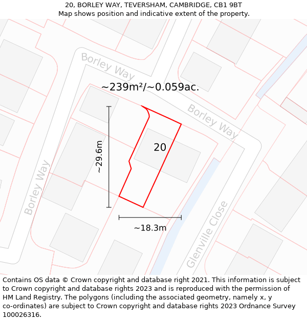 20, BORLEY WAY, TEVERSHAM, CAMBRIDGE, CB1 9BT: Plot and title map