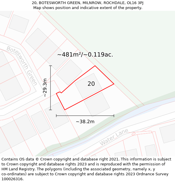 20, BOTESWORTH GREEN, MILNROW, ROCHDALE, OL16 3PJ: Plot and title map