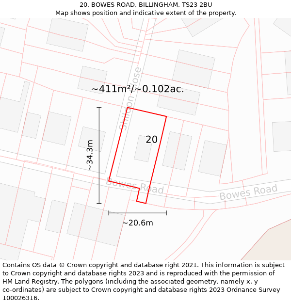 20, BOWES ROAD, BILLINGHAM, TS23 2BU: Plot and title map