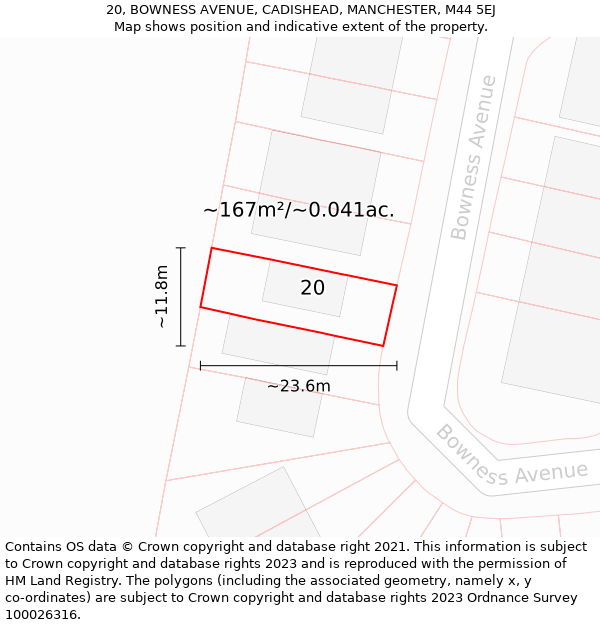 20, BOWNESS AVENUE, CADISHEAD, MANCHESTER, M44 5EJ: Plot and title map