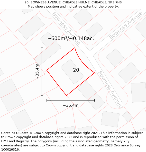 20, BOWNESS AVENUE, CHEADLE HULME, CHEADLE, SK8 7HS: Plot and title map