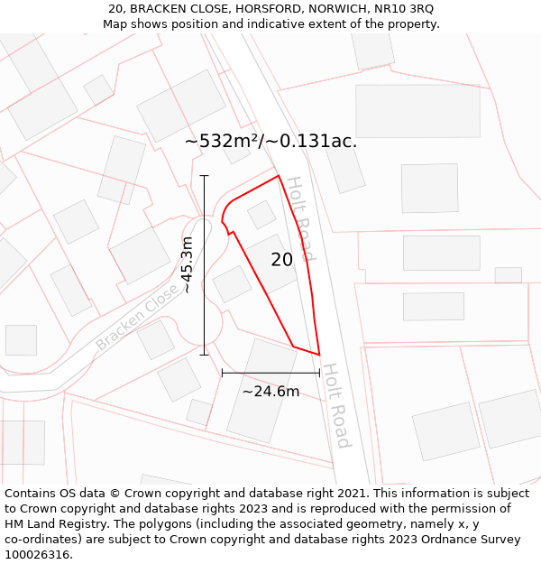 20, BRACKEN CLOSE, HORSFORD, NORWICH, NR10 3RQ: Plot and title map