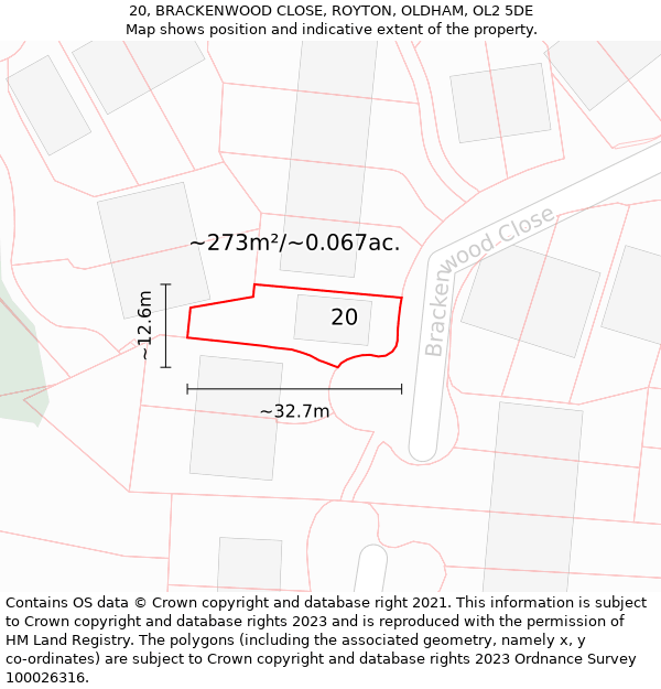 20, BRACKENWOOD CLOSE, ROYTON, OLDHAM, OL2 5DE: Plot and title map