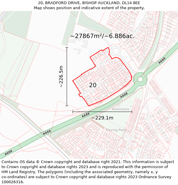 20, BRADFORD DRIVE, BISHOP AUCKLAND, DL14 8EE: Plot and title map