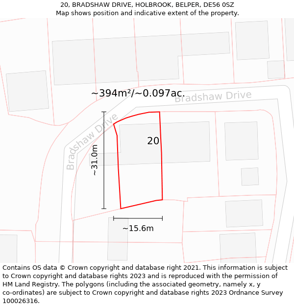 20, BRADSHAW DRIVE, HOLBROOK, BELPER, DE56 0SZ: Plot and title map