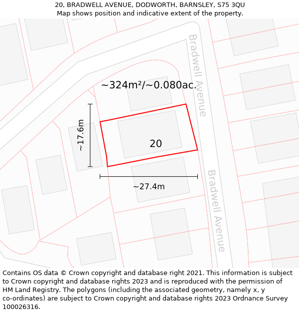 20, BRADWELL AVENUE, DODWORTH, BARNSLEY, S75 3QU: Plot and title map