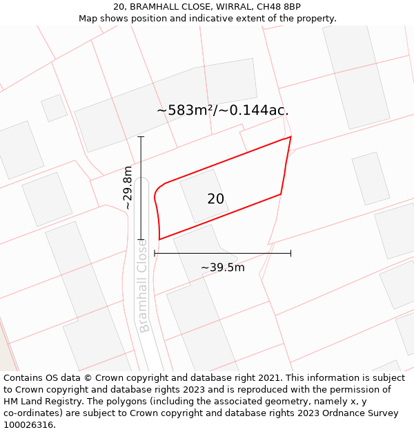 20, BRAMHALL CLOSE, WIRRAL, CH48 8BP: Plot and title map