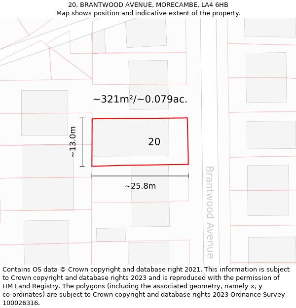 20, BRANTWOOD AVENUE, MORECAMBE, LA4 6HB: Plot and title map