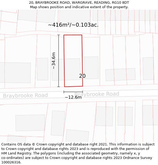 20, BRAYBROOKE ROAD, WARGRAVE, READING, RG10 8DT: Plot and title map