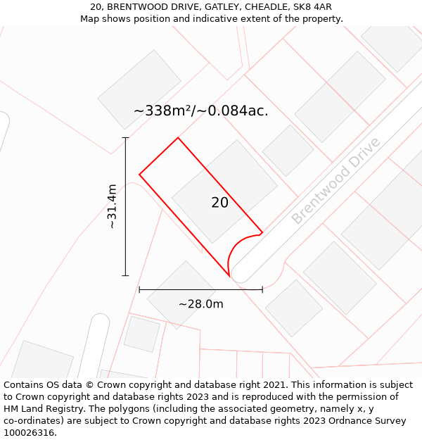 20, BRENTWOOD DRIVE, GATLEY, CHEADLE, SK8 4AR: Plot and title map