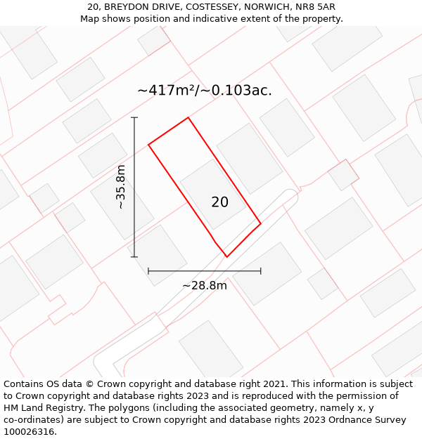 20, BREYDON DRIVE, COSTESSEY, NORWICH, NR8 5AR: Plot and title map