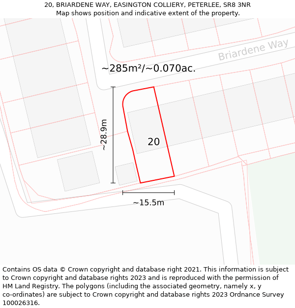 20, BRIARDENE WAY, EASINGTON COLLIERY, PETERLEE, SR8 3NR: Plot and title map