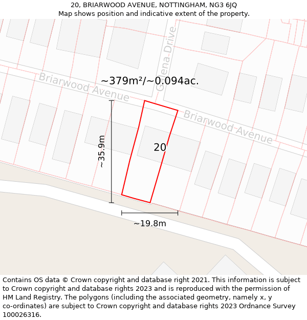 20, BRIARWOOD AVENUE, NOTTINGHAM, NG3 6JQ: Plot and title map