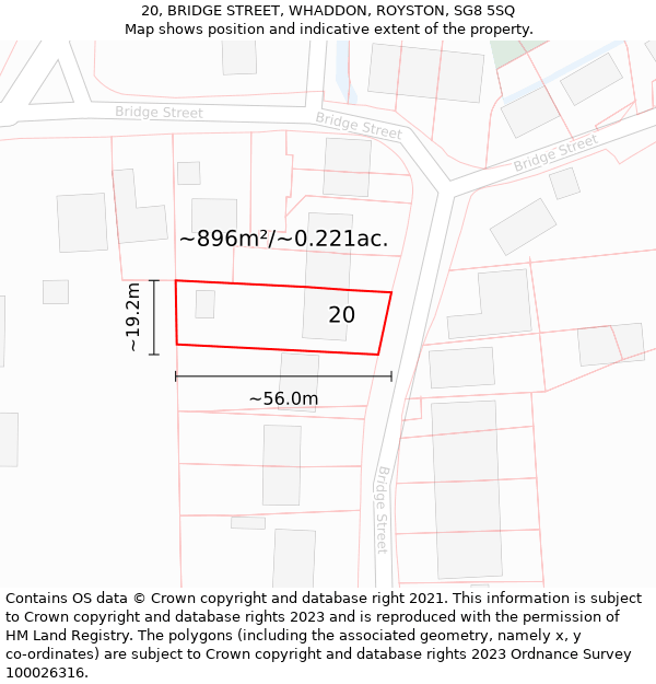 20, BRIDGE STREET, WHADDON, ROYSTON, SG8 5SQ: Plot and title map